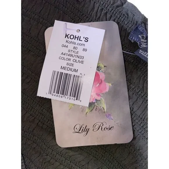 Lily Rose NWT Juniors‎ Smocked Tank Contrast Stitching Olive Size Medium MSRP$34 - Picture 5 of 11